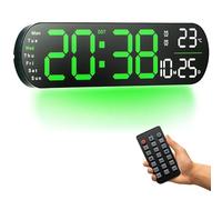Orologio da parete digitale, 14" grande orologio digitale con telecomando- dimmer automatico/regolabile, 8 luci notturne di colore, 24/12 H orologio da parete per salotto ufficio aula, verde