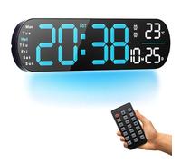 Orologio da parete digitale, 14" grande orologio digitale con telecomando - dimmer automatico/regolabile, 8 luci notturne di colore, 24/12 H orologio da parete per soggiorno Ufficio aula, blu