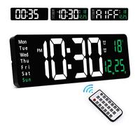 Orologio da Parete Digitale 16'' Con Telecomando, Sveglia, Calendario, Temperatura e Timer - Per Casa/Ufficio/Aula - Verde