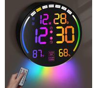 Orologio da Parete Digitale 26cm LED Grande Display,Orologio da Muro Digitale con 10 Colori RGB, Doppi Allarmi,10 Livelli di Luminosità, Auto DST,Timer per Conto Alla Rovescia/Giorno per Vari Scenari