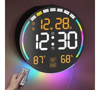 Orologio da Parete Digitale 26cm LED Grande Display,Orologio da Muro Digitale con 10 Colori RGB, Doppi Allarmi,10 Livelli di Luminosità, Auto DST,Timer per Conto Alla Rovescia/Giorno per Vari Scenari