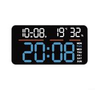 Orologio da parete digitale a LED con grandi numeri visibili, doppi allarmi per pianificazione flessibile, conto alla rovescia, monitoraggio temperatura e umidità, cronometro e calendario (blu)