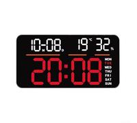 Orologio da parete digitale a LED con grandi numeri visibili, doppio allarme per pianificazione flessibile, conto alla rovescia, monitoraggio temperatura e umidità, cronometro e calendario (rosso)