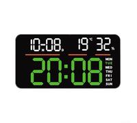 Orologio da parete digitale a LED con grandi numeri visibili, doppio allarme per pianificazione flessibile, conto alla rovescia, monitoraggio temperatura e umidità, cronometro e calendario (verde)