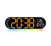 Orologio da parete digitale a LED con luce ambientale dinamica con opzioni multi colore e accesso al telecomando facile da usare (arancione)