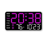 Orologio da parete digitale a LED, con temperatura data e settimana, con orologio di allarme, 5 livelli di luminosità, controllo vocale, alimentazione USB o 3 batterie AAA, per soggiorno, camera da