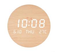 Orologio da parete digitale a LED con visualizzazione della data della temperatura, allarme silenzioso senza ticchettio per soggiorno, camera da letto, studio, commutazione formato 12/24h, legno