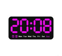 Orologio da parete digitale con ampio display a LED con ora, settimana e data, luminosità regolabile su 3 livelli, formato doppio fuso orario 12/24 ore per una visualizzazione flessibile (viola)