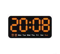 Orologio da parete digitale con ampio display che mostra settimana, data e ora, luminosità regolabile a 3 livelli, doppio formato orario 12/24 ore, funzione sveglia (arancione)