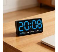 Orologio da parete digitale con ampio display, timer con schermo a LED, mostra ora, data, settimana e 3 controlli di luminosità per una facile visualizzazione in camera da letto e soggiorno (blu)