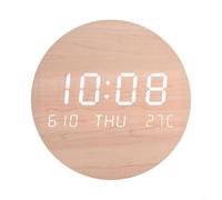 Orologio da parete digitale con display a LED che mostra ora, data, temperatura e giorno, batteria da 8000 mAh o alimentazione CC per camera da letto, soggiorno, decorazione per la casa (colore legno
