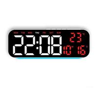 Orologio da parete digitale con luminosità regolabile, funzione sveglia, display a LED che mostra ora, data, giorno e temperatura, per uso interno (G)