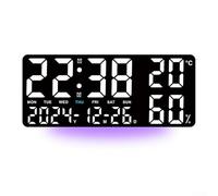 Orologio da parete digitale da 13,7 pollici, grande display a LED, luminosità con oscuramento automatico, calendario, doppio allarme, cronometro, sensore temperatura/umidità per casa, ufficio o