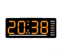 Orologio da parete digitale elettronico con grande schermo a LED, visualizzazione della temperatura, funzione sveglia e memoria di spegnimento per vari spazi interni (arancione)