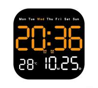 Orologio da parete digitale funzionale con accesso remoto, visualizza ora attuale, temperatura e informazioni sul calendario settimanale (arancione)