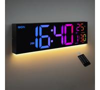 Orologio da parete digitale grande da 16", grande display LED con telecomando, 8 colori RGB, allarme, DST, temperatura per soggiorno, cucina