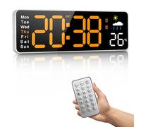 Orologio da Parete Digitale, Orologio Digitale da 12" con Telecomando, Ora e Temperatura Settimana, Bollettino Meteorologico, Timer, Auto-oscuramento, per Soggiorno/Aula/Palestra/Chiesa/Negozio/Garage