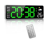 Orologio da Parete Digitale, Orologio Digitale da 12" con Telecomando, Ora e Temperatura Settimana, Bollettino Meteorologico, Timer, Auto-oscuramento, per Soggiorno/Aula/Palestra/Chiesa/Negozio/Garage