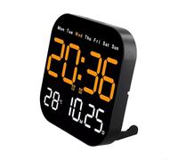Orologio da parete digitale telecomandato con ampio display, mostra temperatura, data e giorno della settimana (arancione)