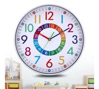 Orologio da Parete Educativo per Bambini 30cm, Silenzioso Senza Tic-Toc | Formato 12/24 Ore, Numeri Colorati, Orologio Murale Didattico per Cameretta/Scuola/Asilo,Regalo per Imparare a Leggere l'Ora