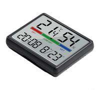 Orologio da parete elettronico multifunzione con ampio display LCD facile da leggere che mostra ora, data, giorno, temperatura e umidità, funzionamento a batteria, con gancio e supporto (nero)