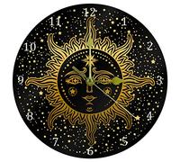 Orologio da parete etnico dorato a forma di sole, 25,4 cm, silenzioso, al quarzo, funzionamento a batteria, orologio da parete rotondo per casa/ufficio/scuola