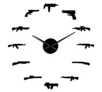 Orologio da parete fai da te con armi a pistola, revolver, doppia pistola, tema militare, orologio al quarzo a specchio (nero, 68,6 cm)