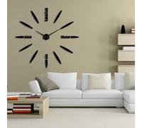 Orologio da parete fai da te senza cornice 3D a specchio grande adesivo da parete silenzioso per soggiorno, camera da letto, decorazioni per la casa, orologio grande (nero, 119,4 cm)