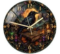 Orologio da parete gotico con corvo e teschio in acrilico per Halloween | Intricate immagini gotiche, orologio da parete con lancetta dei secondi, funzionamento silenzioso
