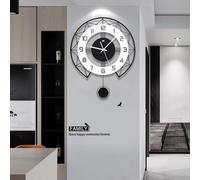Orologio da Parete Grande, 52 x 43 cm Nero Silenzioso Rotondo in legno Creativo Moderno Orologio da Parete con pendolo Decorativo, alimentato a batteria, per Soggiorno Camera da Letto Ufficio Cucina