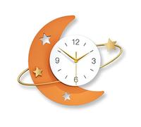 Orologio Da Parete Grande Con Stella E Luna,Orologio Da Parete A Pendolo in Metallo Silenzioso Con Arte Moderna A Batteria Per Casa,Ufficio,Scuola(Arancione-20")