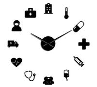 Orologio da parete grande fai da te con ambulanza medica, in acrilico, effetto specchio, per ospedale, clinica, orologio decorativo (nero, 68,6 cm)