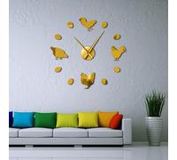 Orologio da parete grande fai da te con galline e uova di fattoria in fattoria, decorazione rustica, decorazione da parete per cucina, senza cornice, adesivi a specchio (oro, 94 cm)