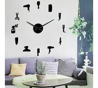 通用 Orologio da parete grande negozio di barbiere con effetto specchio Kit di attrezzi da barbiere Orologi da parete decorativi 3d Parrucchiere adesivo da parete da barbiere B-47