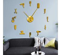 通用 Orologio da parete grande negozio di barbiere con effetto specchio Kit di attrezzi da barbiere Orologi da parete decorativi 3d Parrucchiere adesivo da parete da barbiere G-37