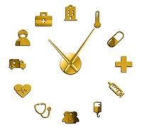 Orologio da parete grande per la cura della medicina e la cura delle ambulanze, fai da te, in acrilico, a specchio, decorazione da parete per ospedale, clinica, orologio artistico (oro, 94 cm)