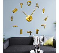 Orologio da parete grande stile barba, barbiere, stile barbiere, stile maschile, baffi, barbiere, decorativo, fai da te, gigante, orologio da parete (oro, 68 cm)