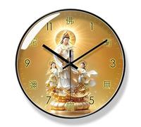 Orologio da parete Guan Yin Buddha | Orologio al quarzo silenzioso da 30 cm con immagine di Buddha dorato | Orologio decorativo senza ticchettio per soggiorno, camera da letto, ufficio