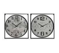 Home ESPRIT Orologio da parete bianco nero metallo legno MDF 62 x 6 x 65 cm (2 pezzi)