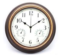Orologio da parete impermeabile per esterni, 30,5 cm, con termometro e igrometro, per giardino e patio, include movimento silenzioso per evitare ticchettio (rame rosso)