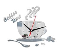 Orologio da Parete in Acrilico Fai-da-Te, Moderno Muto a Forma di Tazza di Caffè Con Numeri Vuoti per Ufficio (Argento)
