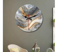 Orologio da parete in legno con texture di marmo fluido dorato di lusso, un'opera d'arte da parete di estetica moderna, adatto per decorare il soggiorno, la camera da letto, la cucina e l'ufficio, per