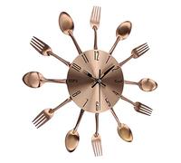 Orologio da parete in metallo e rame con cucchiai e forchette 3D rimovibili, moderni, creativi, con posate da cucina, cucchiaio, forchetta, orologio da parete per un'ottima decorazione per la casa e
