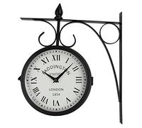 Orologio da Parete in Stile retrò, Modello Central Station, in Ferro battuto con Due quadranti, Ideale per Giardino, Patio, Piscina, Veranda e Recinzione.