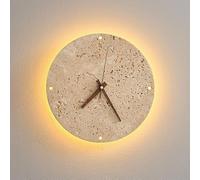 Orologio da parete in travertino con retroilluminazione a LED, lampada da parete silenziosa senza ticchettio da 12 pollici, applique rotonda decorativa minimalista con lancette in noce per soggiorno,