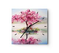 Orologio da Parete in Vetro 30x30cm albero astrazione Moderno Silenzioso