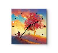 Orologio da Parete in Vetro 30x30cm albero prato campo Moderno Silenzioso