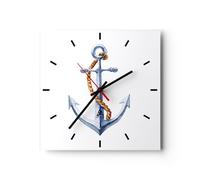 Orologio da Parete in Vetro 30x30cm Ancora Corda Vela mare Moderno Silenzioso