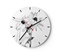 Orologio da Parete in Vetro 30x30cm Appassito Fiori Monocromatico Silenzioso