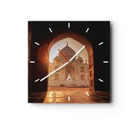 Orologio da Parete in Vetro 30x30cm Architettura India Tempio Moderno Silenzioso